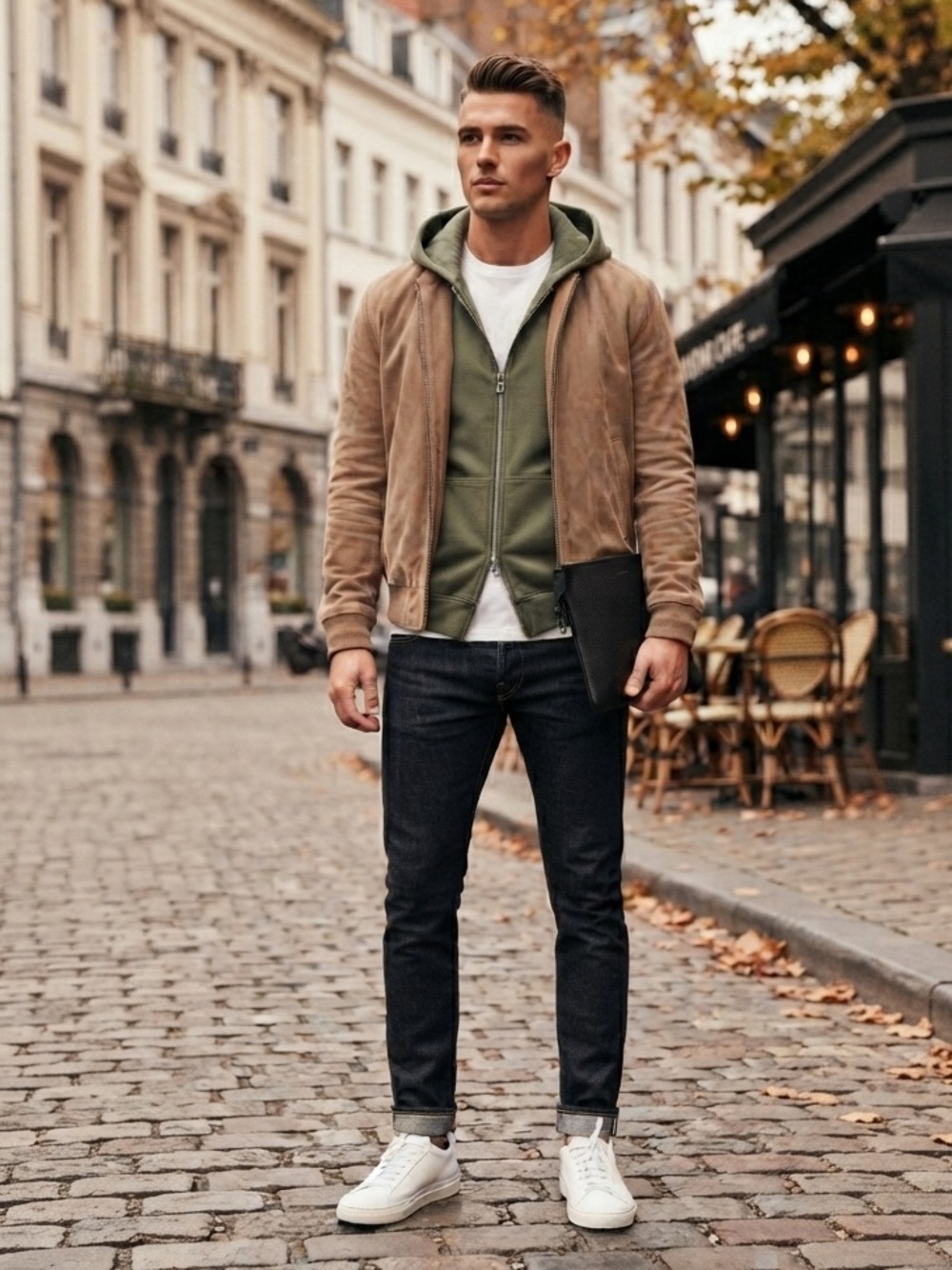 John Elliott FRANCES FULL ZIP Army Green Hoodie with Silver Zipper